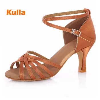 

Women's Latin Dance Shoes Black Satin/PU Ballroom Soft Bottom Dance Shoes For Girls Party Salsa ChaCha Dancing Shoes Mujer L40