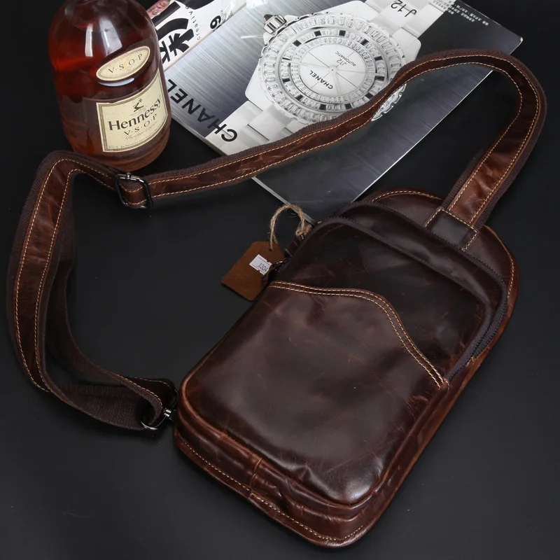 

New Brand Designer Fashion Cow Genuine Leather Bag Sling Chest Pack Men Messenger Bags Vintage Shoulder Bags