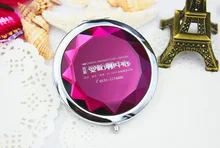 100pcs Lot Bridal Shower Favors Customized LOGO Crystal Compact Mirror Portable Beauty Mirror Party Accessories FREE