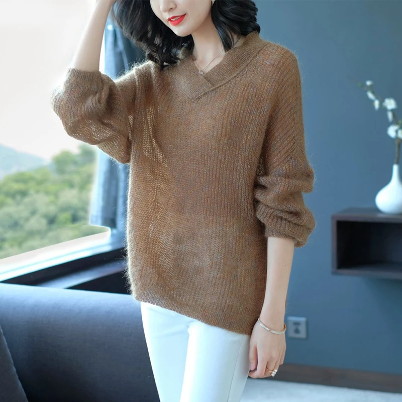 

Loose Women Sweaters And Pullovers Korean Fashion Ladies Full Sleeve Knitting Sweater Solid O-Neck Pullover And Jumper Hot Sale