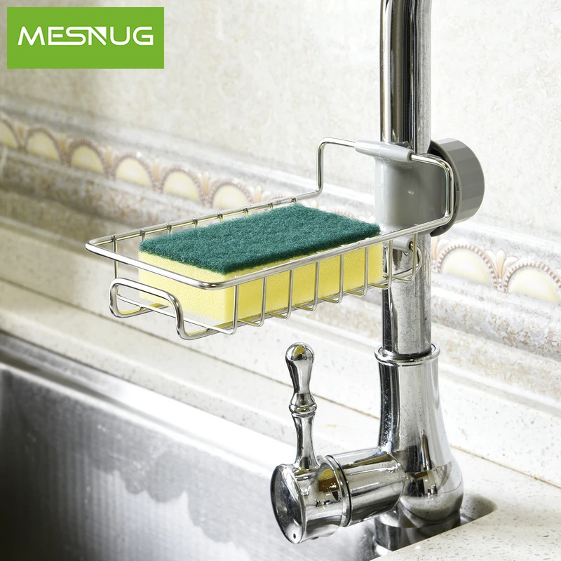

MESNUG Stainless Steel Sink Sponge Holder Faucet Mounted Sponge Drainer Easy To Install Kitchen Organizer For Dishcloth
