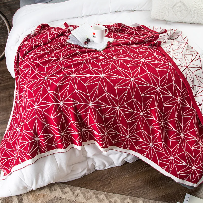 

Tyrande knitted textile three kinds of color tapestry design blanket Geometric grid travel cover blanket soft 100% cotton