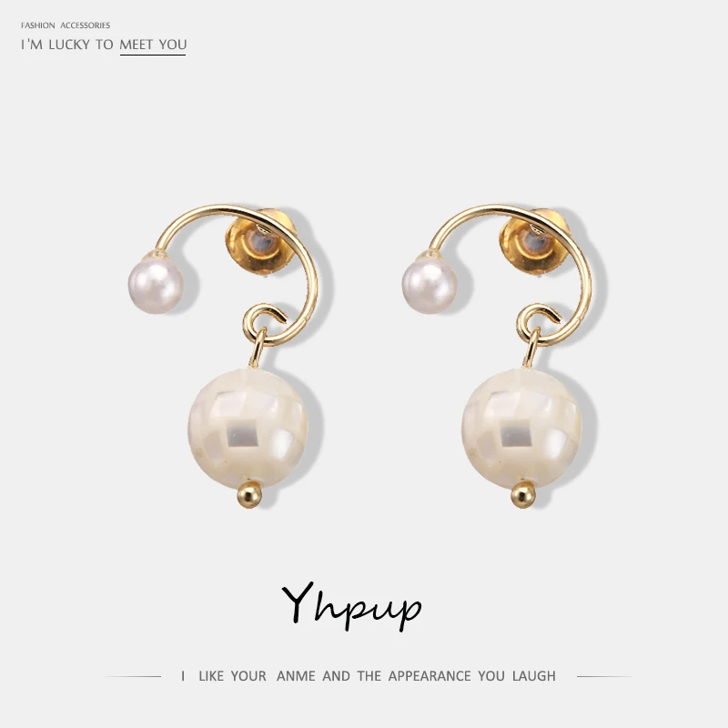 

Yhpup Trendy Personality Natural Shell Dangle Earrings Copper Geometric Chic Earrings for Women Party Pendants Jewelry S925 New