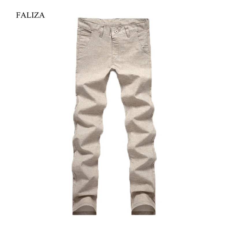 FALIZA Anti-Microbial Healthy Linen Pants Men Spring Summer Stretch Flax Men Classic Trousers Male Hemp Cotton Casual Pants PA01