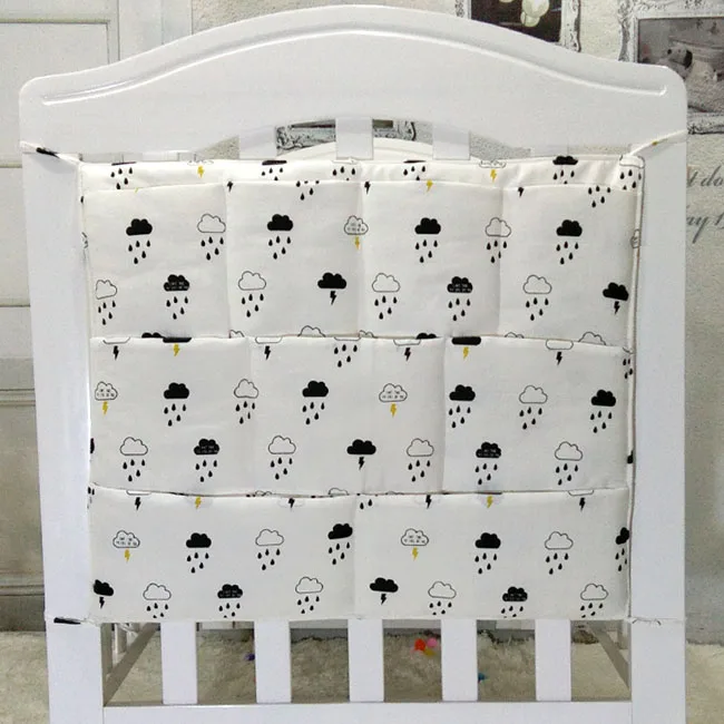 Grey Cotton Baby Bed Hanging Storage Bag Newborn Crib Diaper Organizer Toy Diaper Pocket for Baby Bedding Set Nursery 50*60CM