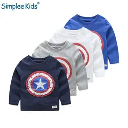 Simplee Kids/Коллекция 2018 года, осенне-зимняя футболка с длинными рукавами для маленьких мальчиков, уличная одежда «Капитан Америка», футболка