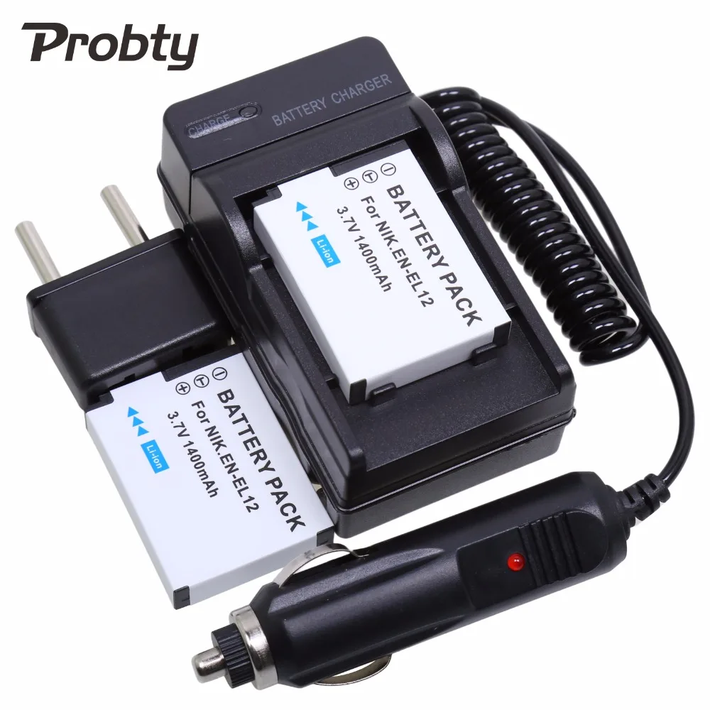 Probty 2Pcs En-El12 Enel12 El12 Batterie Della Macchina Fotografica + Charger Kit Per Nikon Coolpix S9700 S9500 S9400 S9300 S9100 S8200 S8100 S8000