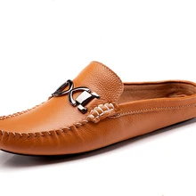 Модные мужские наполовину тащили тапки Baotou; сандалии для вождения; мужские тапочки из натуральной кожи; дышащие мужские лоферы для вождения