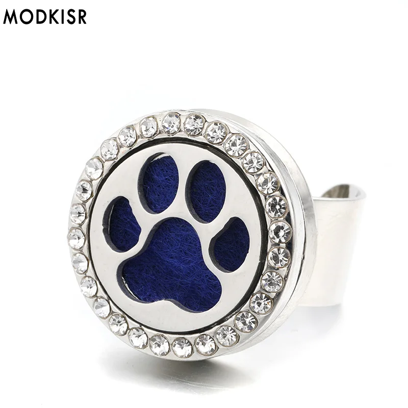 

MODKISR Wholesale Stainless Steel Paw Print 25mm Wild Trendy Aromatherapy Essential Oil Diffuser Women Rings Jewelry Female Ring