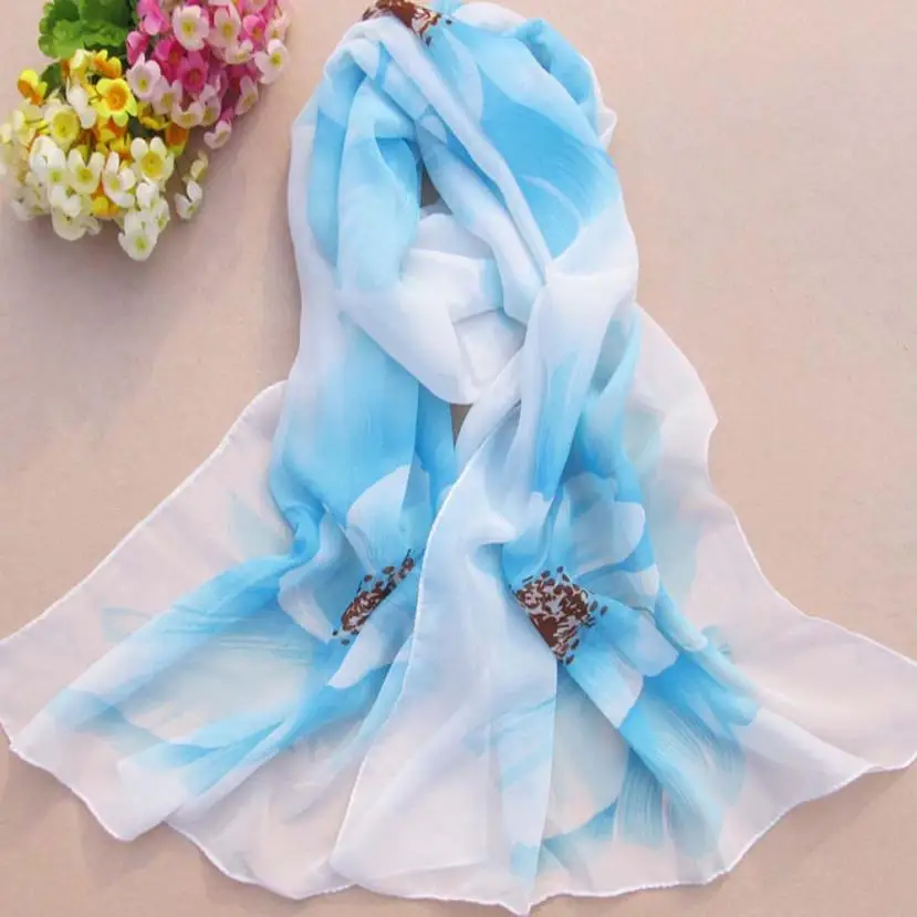 Женский шарф, модный Повседневный платок, женский шарф из шифона, Цветочный платок, пляжный шарф, шарф 160*50 см, женский шарф#10 - Цвет: Light Blue