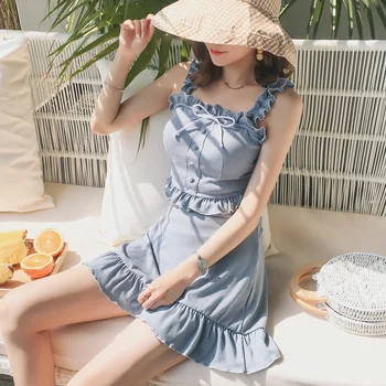 

Swimsuit Female Push Up Woman 2019 One Piece Swimwear Women New Girl Skirt Sexy Underwire Tower Three Solid Polyester Sierra