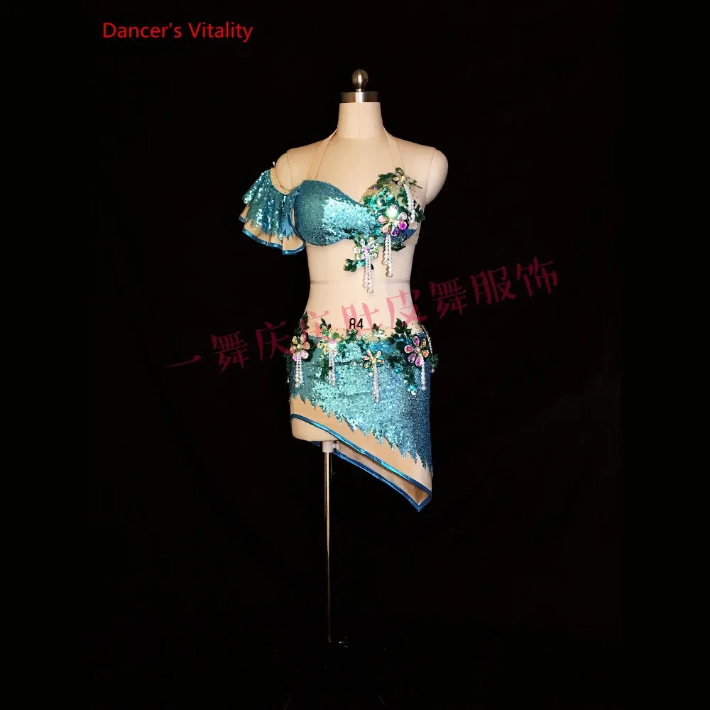 

2018 Professional Senior belly dance costume Bellydance Suits Women Show Belly Dance Bra + Sequins Beaded Skirt Suits