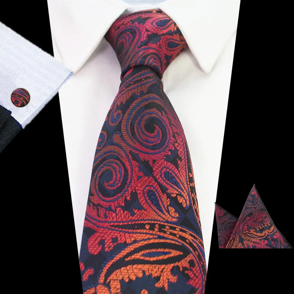 RBOCOTT модный галстук синий Пейсли& Цветочный шейный платок мужской 8 см галстук, носовой платок, запонки набор плед& точка красный свадебный галстук коричневый