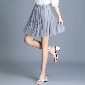 

2020 Summer Elastic Waist Women Mini Tulle Skirt Princess A-line Short Pleated Skirts Korean Style Sexy Jupe Femme Faldas Mujer