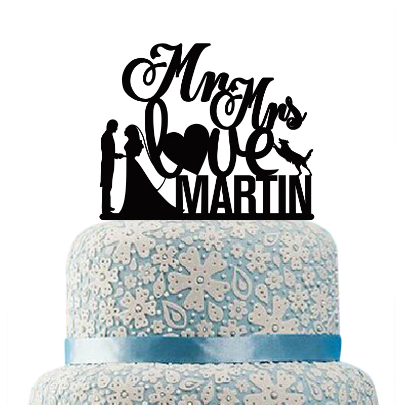 

Wedding Cake Topper Bride and Groom Personalized Wedding Cake Topper Love Mr and Mrs Wedding Cake Topper with Dog,Wedding Decor