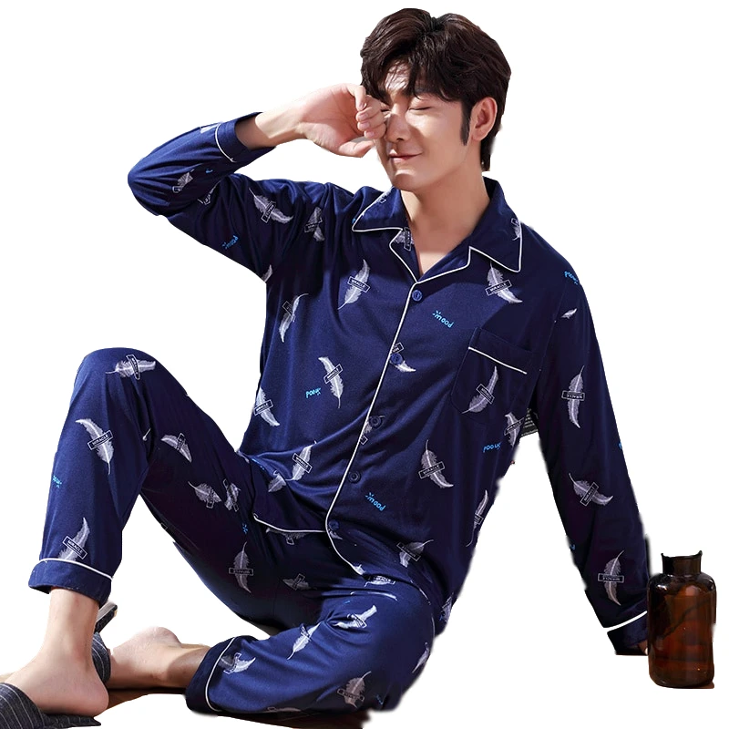 

2019 Autumn Pajama Set Men Cotton Pajamas for Men Set Leisure Sleepwear Men Pajamas Big Size Men Pajamas Long Sleeve Spring