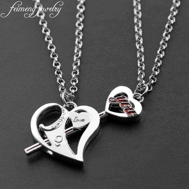 

Trendy I Love You Couple Necklace Romantic Key Heart Pendant Necklaces For Women Men Lover Fashion Jewelry Collar Accessories