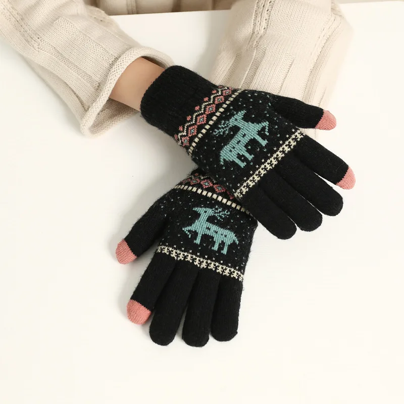 Полный палец Зимние перчатки Симпатичные Лось Олень вязаные перчатки Сенсорный экран варежки для Для женщин женские перчатки для девочек