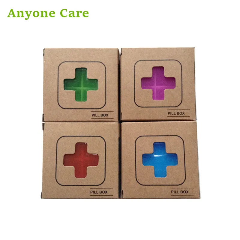 

6pcs/lot Cross Four-grid medicine box Portable small pill Cases sealed finishing box kraft box packaging wholesales