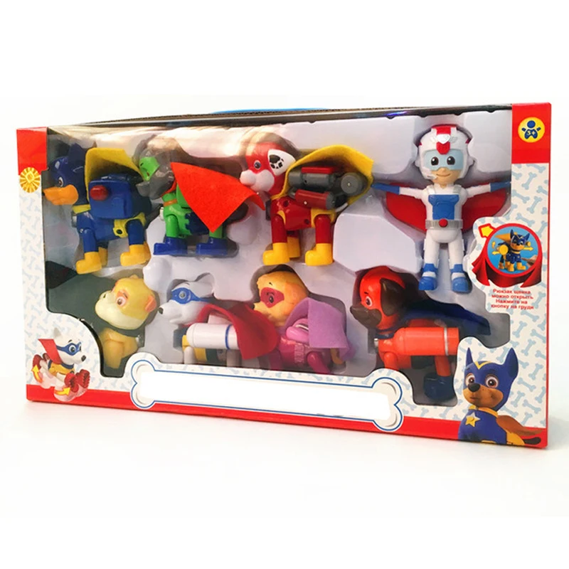 

8pcs/lot Patrol Puppy Dog With Cloak Hot Baby Toys Cartoon Pat Canine Action Figures Model for Kids Gift