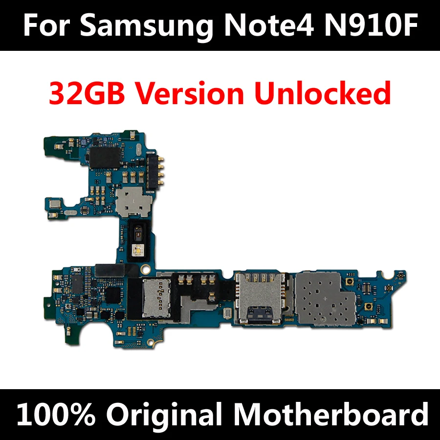 

New Arrival For Original Samsung Note 4 N910F Motherboard Full Unlocked Mainboard32GB With Chips IMEI Android OS Logic Board