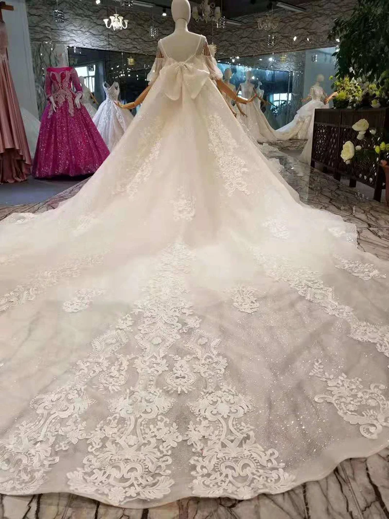 LSS402 съемные Свадебные платья со шлейфом с большим бантом на тонких бретелях свадебное платье со съемным шлейфом сзади Свадебное платье невесты