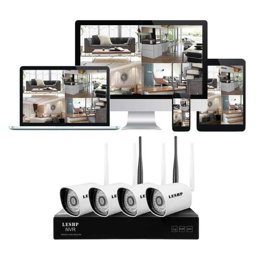 

4CH WIFI NVR with 4 PCS WIFI IP Camera Surveillance System 1Mega for Outdoor Security Support Post Alarm Motion Detection