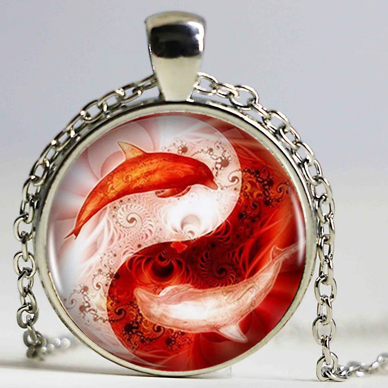 Круглая подвеска с логотипом Yin Yang Koi Женское Ожерелье серебряного цвета 1 шт. |