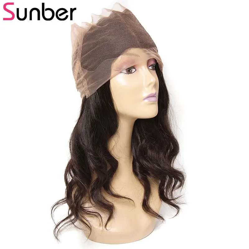 SUNBER волос перуанский объемная волна 360 Кружева Фронтальная 120% плотность предварительно сорвал полный шнурок 360 фронтальные Волосы remy может