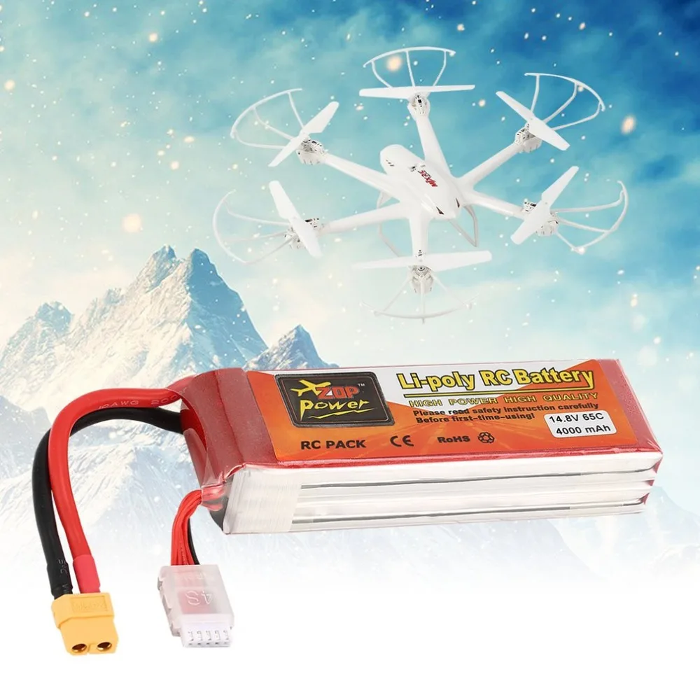 

ZOP Power 14.8V 4000mAh 65C 4S 1P Lipo Battery XT60 Plug Rechargeable for RC Racing Drone Quadcopter Helicopter Car Boat Mode
