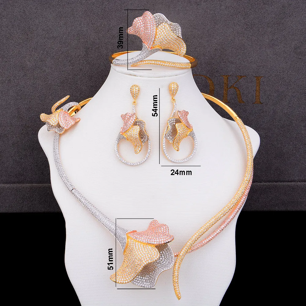 GODKI BIG Luxury Flower 4pcs African Cubic Zircon CZ Nigerian Jewelry sets For Women Wedding Dubai Gold Bridal Jewelry Sets 2019