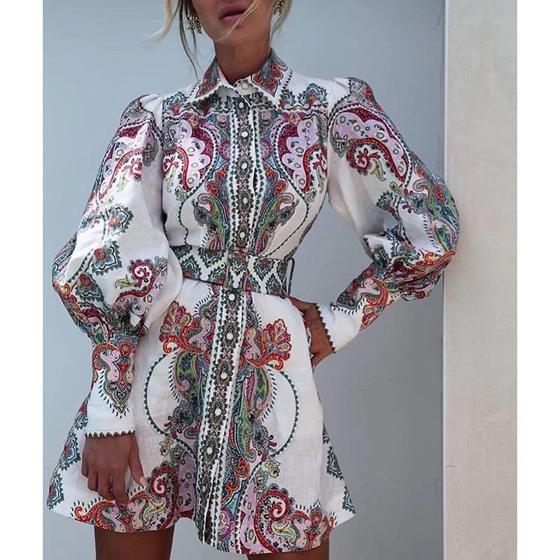 

2019 Women's Ninety-Six printed linen shirt dress