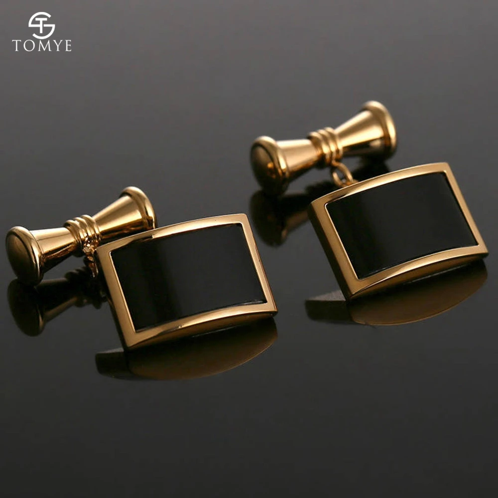 

TOMYE Gold High end business black enamel groom cufflinks studs custom XK19S072