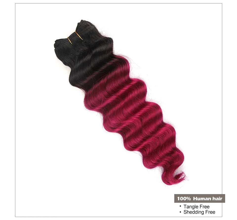 Hair Villa Brazilian Remy Loose Deep Hair Weave #1BBurg Colored Human Hair Bundles For Salon Low Ratio Longest Hair PCT 15% (19)