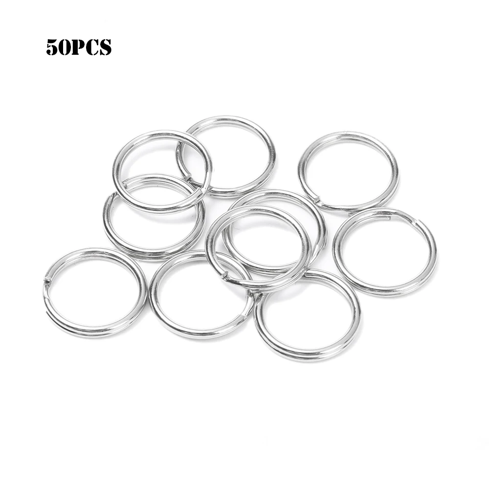 50Pc/lot Stainless Steel Silver 15mm Keychain Split Key Ring Loop Hoop