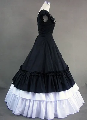 Может быть на заказ Ретро черный/небесно-голубой без рукавов оборками Готическая викторианская Лолита платье