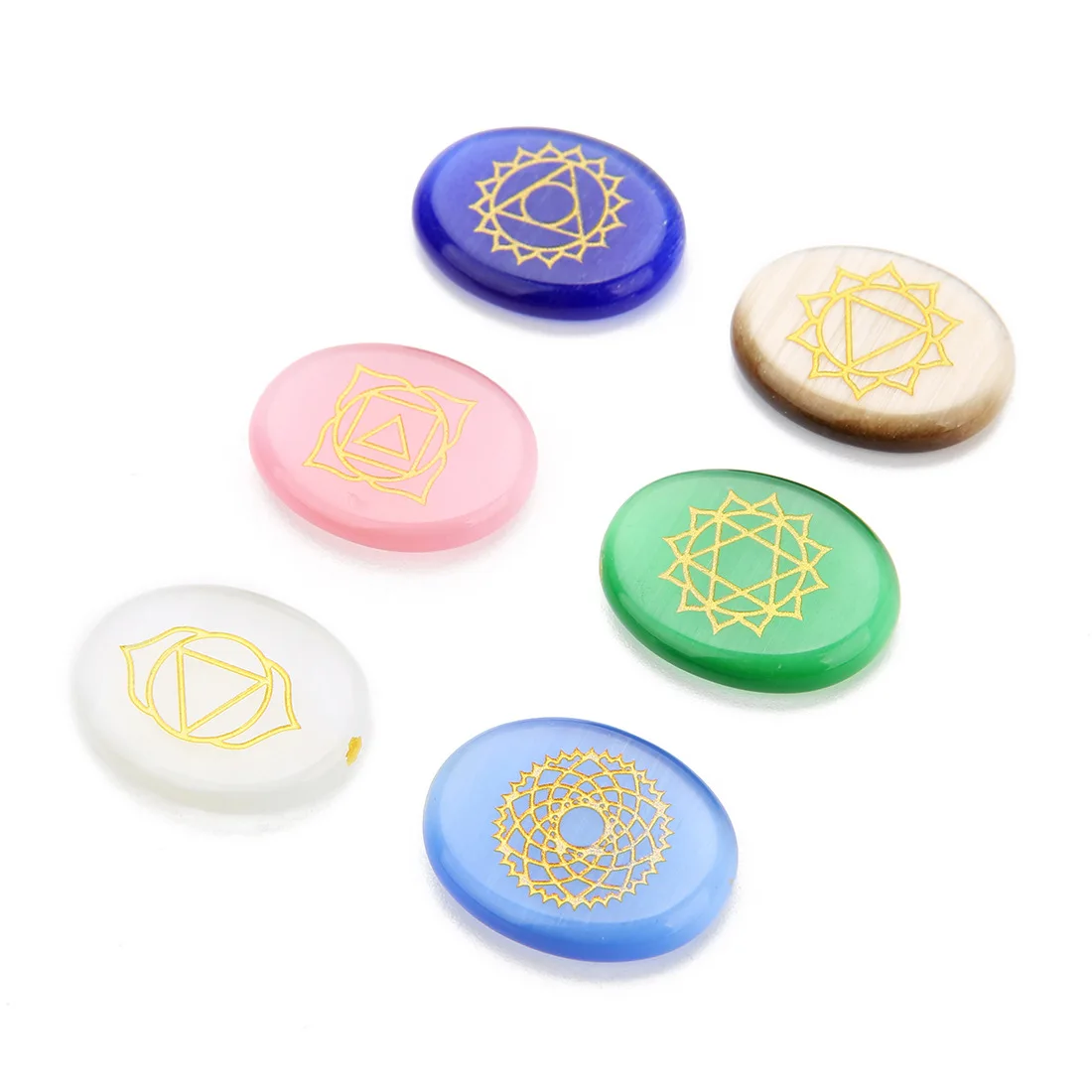 Geometric Rune Stones home Decoration Crafts Natural Engraved Chakra Stone Quartz Striped Agate Crystal Carved Round Gemstones