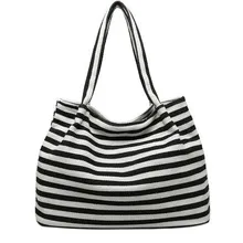 Barhee мода большой полосой Для женщин сумки Высокое качество Холст Хобо Сумка Сумки Повседневное дамы плеча O пляжная сумка черный мешок основной