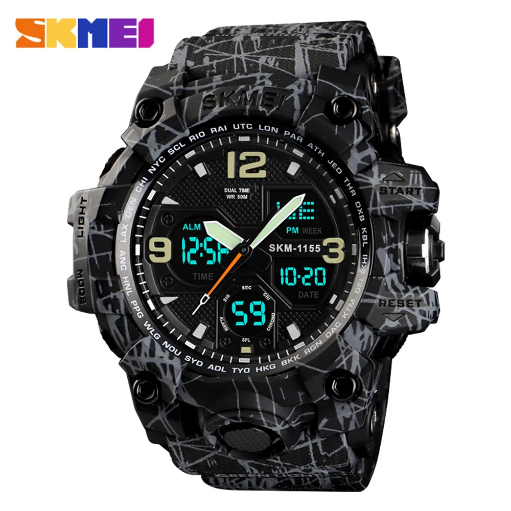 SKMEI 1155B мужские часы s цифровые электронные мужские часы кварцевые модные повседневные спортивные мужские наручные часы водонепроницаемые - Цвет: Gray Black