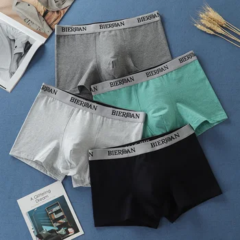 

BIERDAN 4pcs/lot Male Panties Cotton Men Underwear Boxers Breathable Man Boxer Solid Underpants Comfortable Brand Shorts
