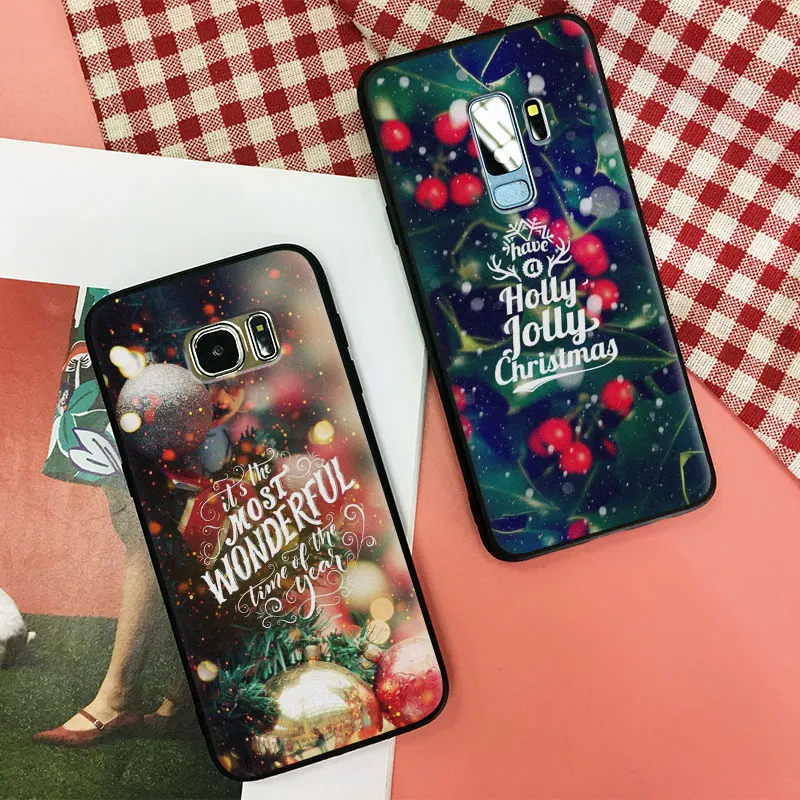 

Beautiful Merry Christmas Xmas pattern coque Soft Silicone Phone Case Shell Cover For Samsung S7 Edge S8 S9 Plus Note 8 9