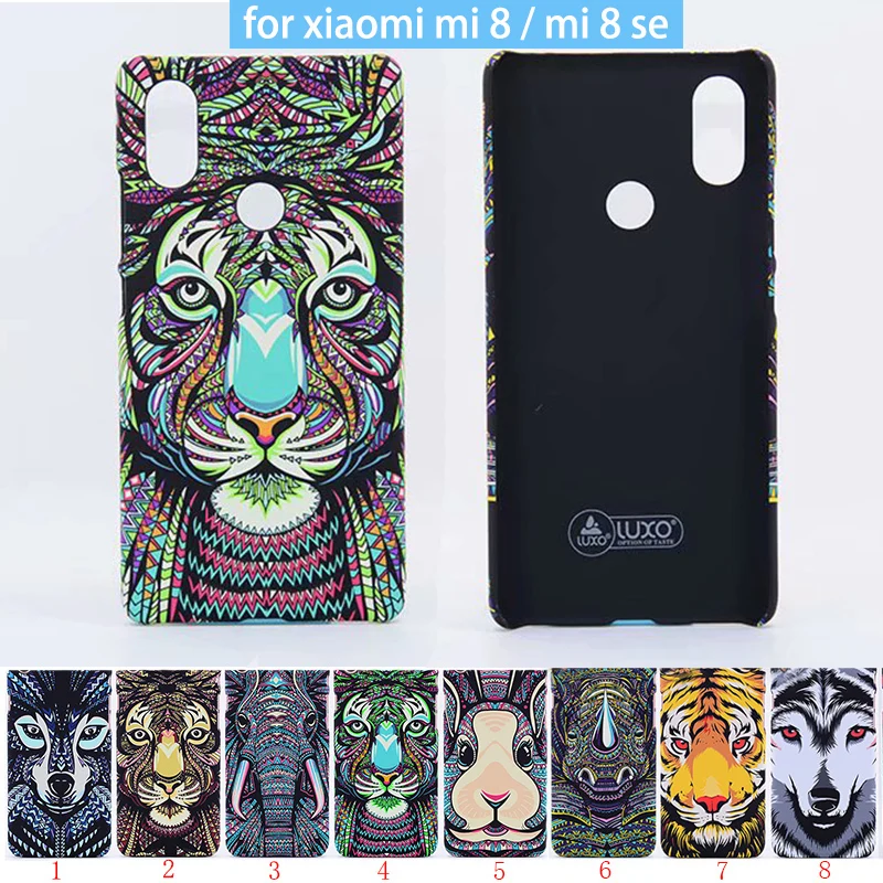 

Original luxo Forest King Aztec Animals Faces Lion Wolf Owl Pattern PC Hard Printing Phone Case Cover for Xiaomi Mi 8 / Mi 8 SE