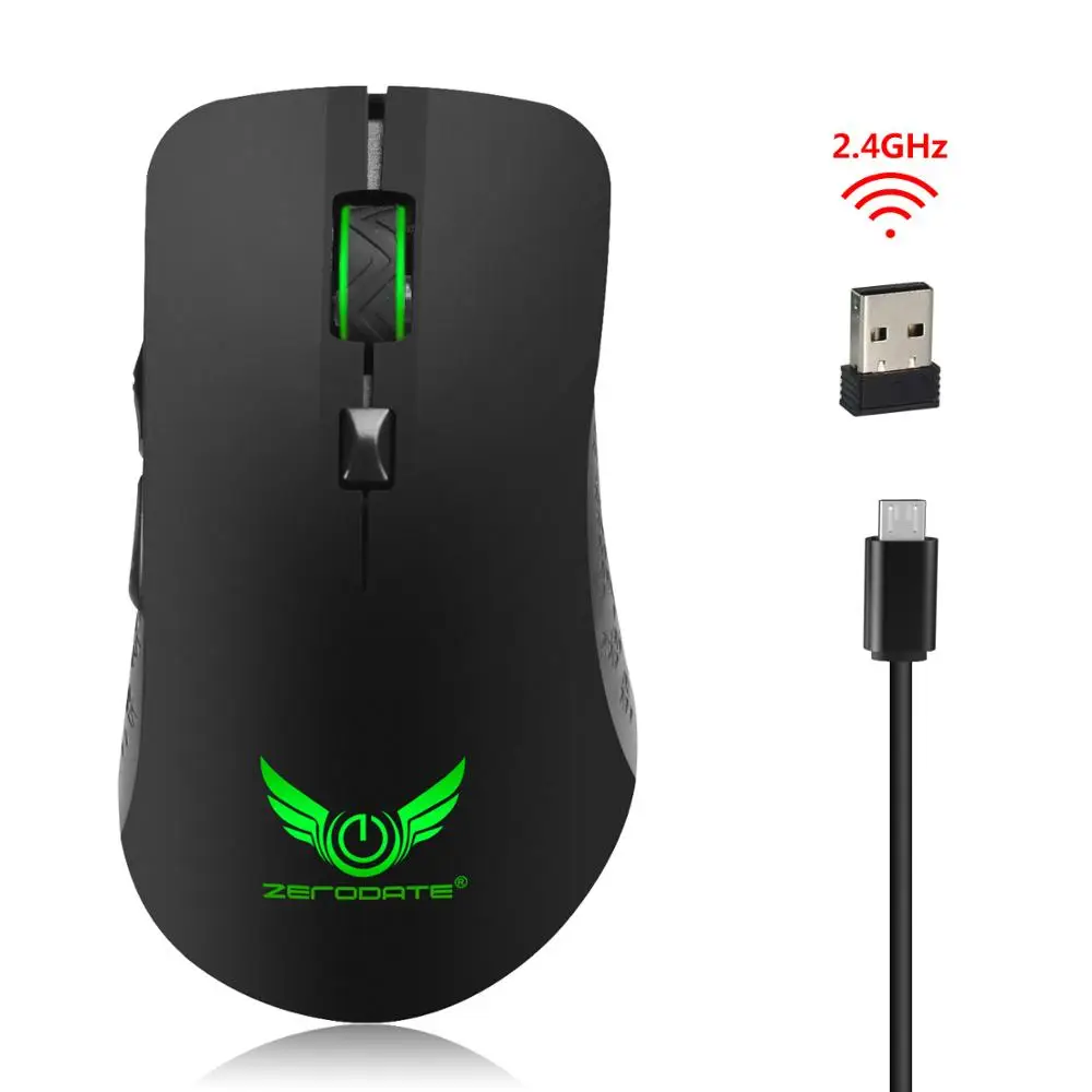 

ZERODATE X90 2400 DPI 2.4G Wireless Portable Mobile Mouse 6-Button rechargeable USB Optical Mice 4 DPI 7 Colors LED Light lapto