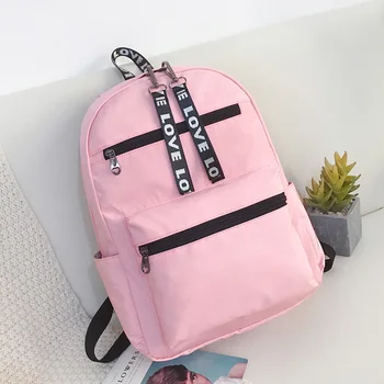 

Joker Backpack Solid Pink Contracted School Bag for Teenage Girls Waterpoof Nylon Large Capacity Leisure Or Travel Bag for Women