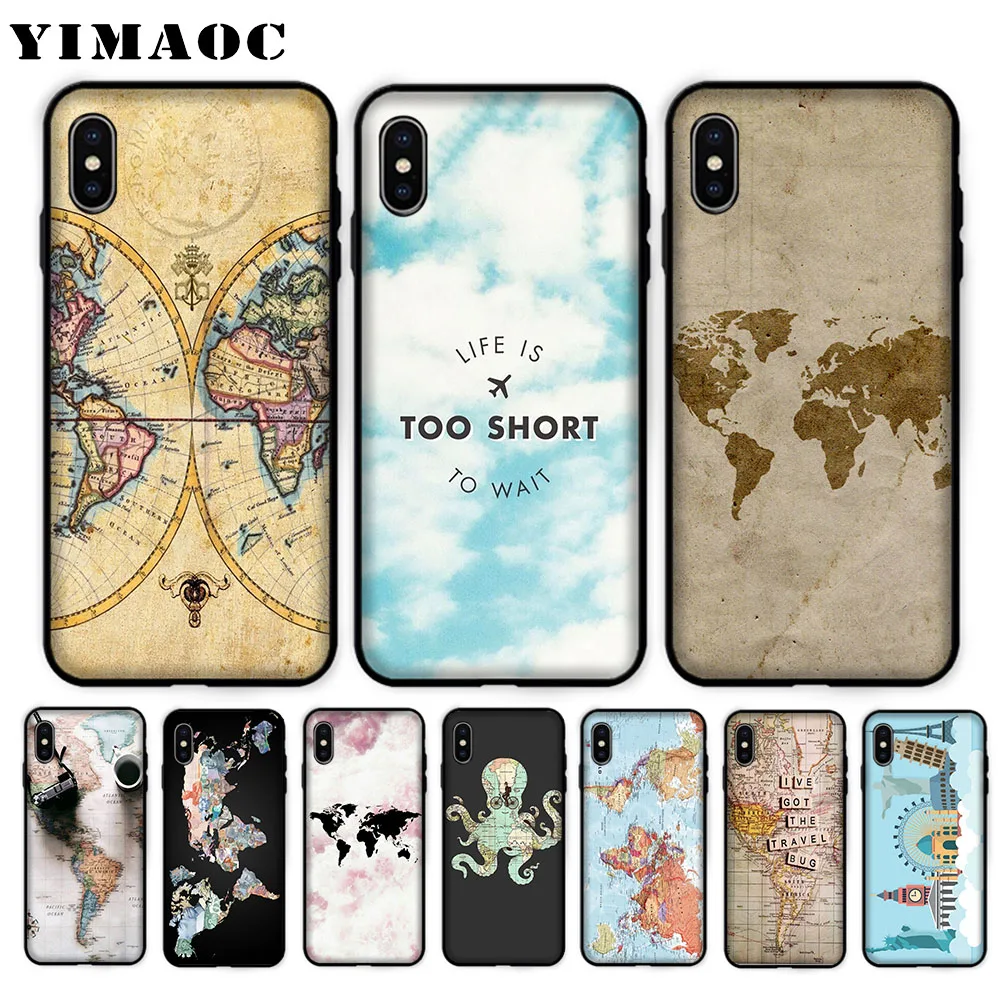 

YIMAOC World Map Travel Plans Soft Case for iPhone XS Max XR X 7 8 6 6S Plus 5 5S SE