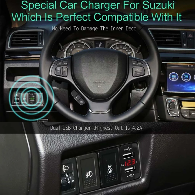 40x20 мм 12 В двойной USB Автомобильное зарядное устройство светодиодный вольтметр адаптер питания для Suzuki Toyota