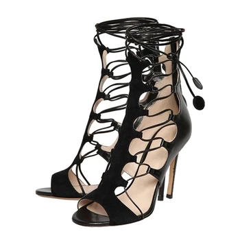 

2020 Women Sandals Bandage Black Khaki Cross Strap Lace Up Ankle Wrap High Heels Fashion Sexy Pump Summer Shoes TL-A0057