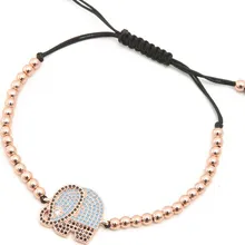 Золото Серебро Микро-паве cz кубический цирконий веревка отрегулировать браслет из медного бисера ch4 Слон Шарм плетеные браслеты