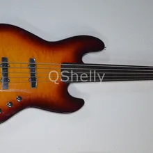 Высокое качество QShelly Пользовательские Джаз quiteld клен Ольха тела 5 струн ebony fretless активный пикап Миллер электрический бас гитара