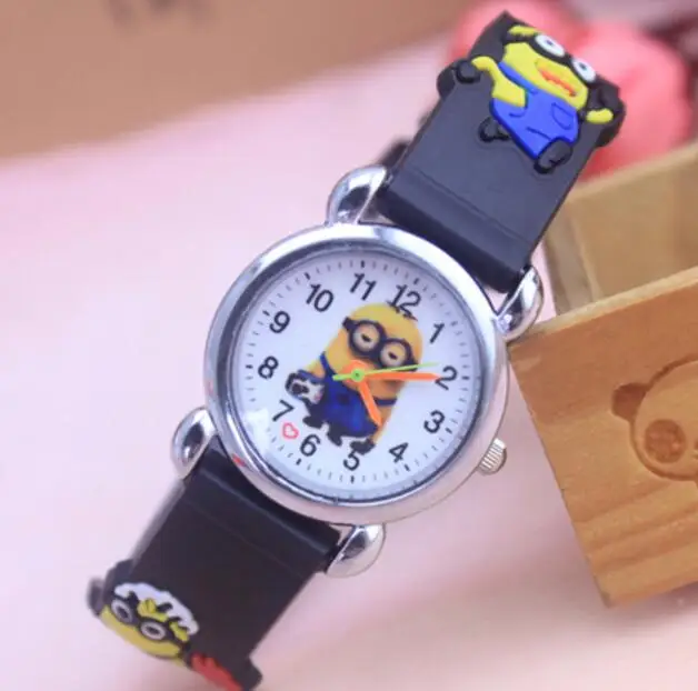 Мультфильм 3D Миньоны детские наручные часы дети мультфильм кварцевые часы Рождественский подарок - Цвет: Черный